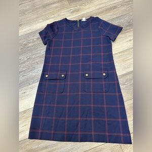 J. Crew Blue Plaid Pocket Shift Dress